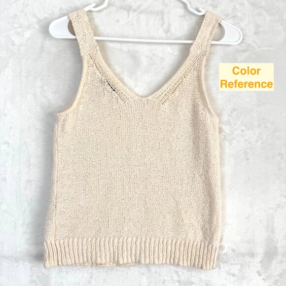 Madewell Crochet Open Stitch V Neck Resort Chic Classic Tank Top Womens XS Cream - Picture 3 of 6